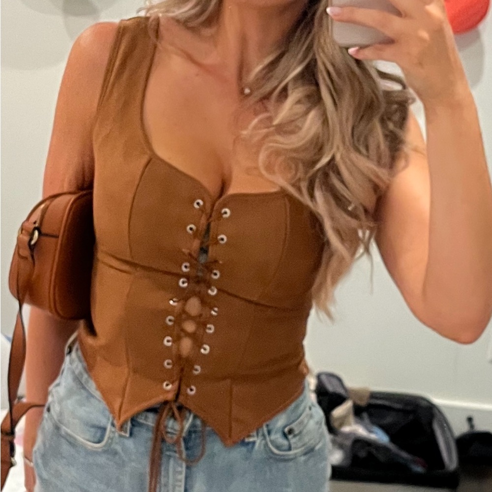 Brown Lace-Up Suede Sleek Corset-Inspired Style